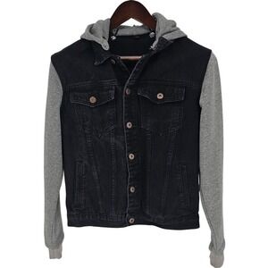 Maximos USA by R&B Denim Jacket Mens‎ Black Trucker Jean Jacket Detachable Hood